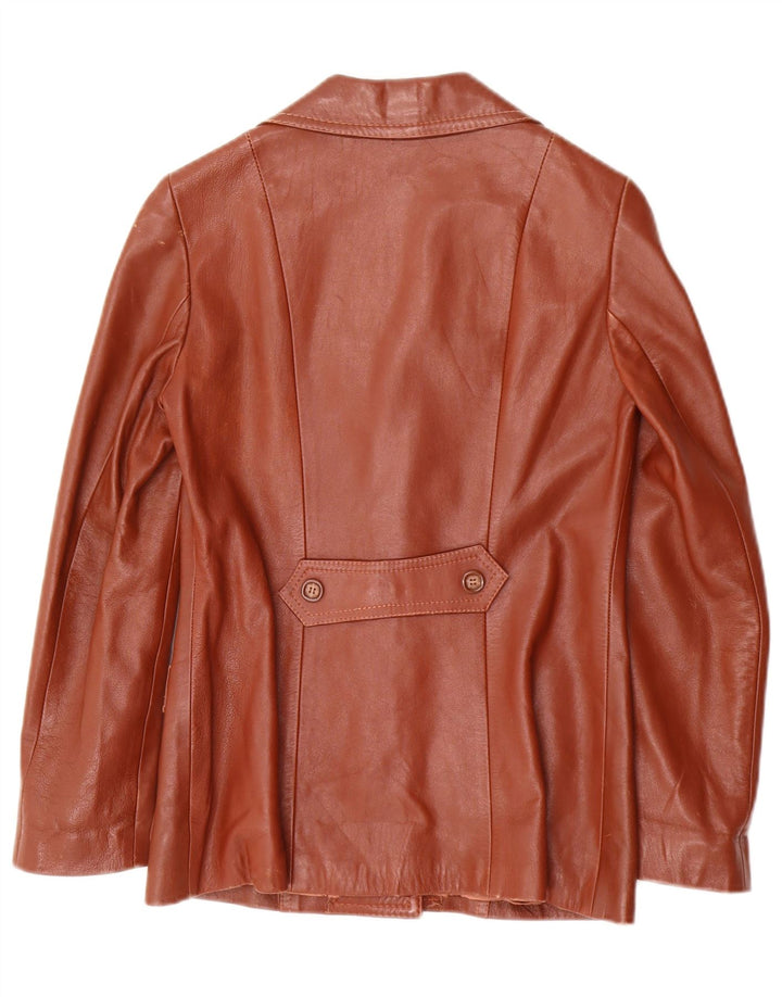Vintage mujer 3 botones cuero Blazer chaqueta IT 40 pequeño cuero marrón