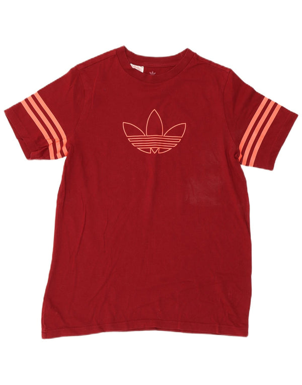 Adidas Boys Regular Graphic T-Shirt Top 14-15 Years Burgundy Cotton Sports