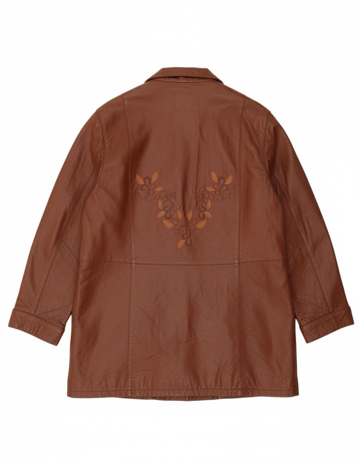 VINTAGE Womens Leather Jacket UK 18 XL Brown Floral