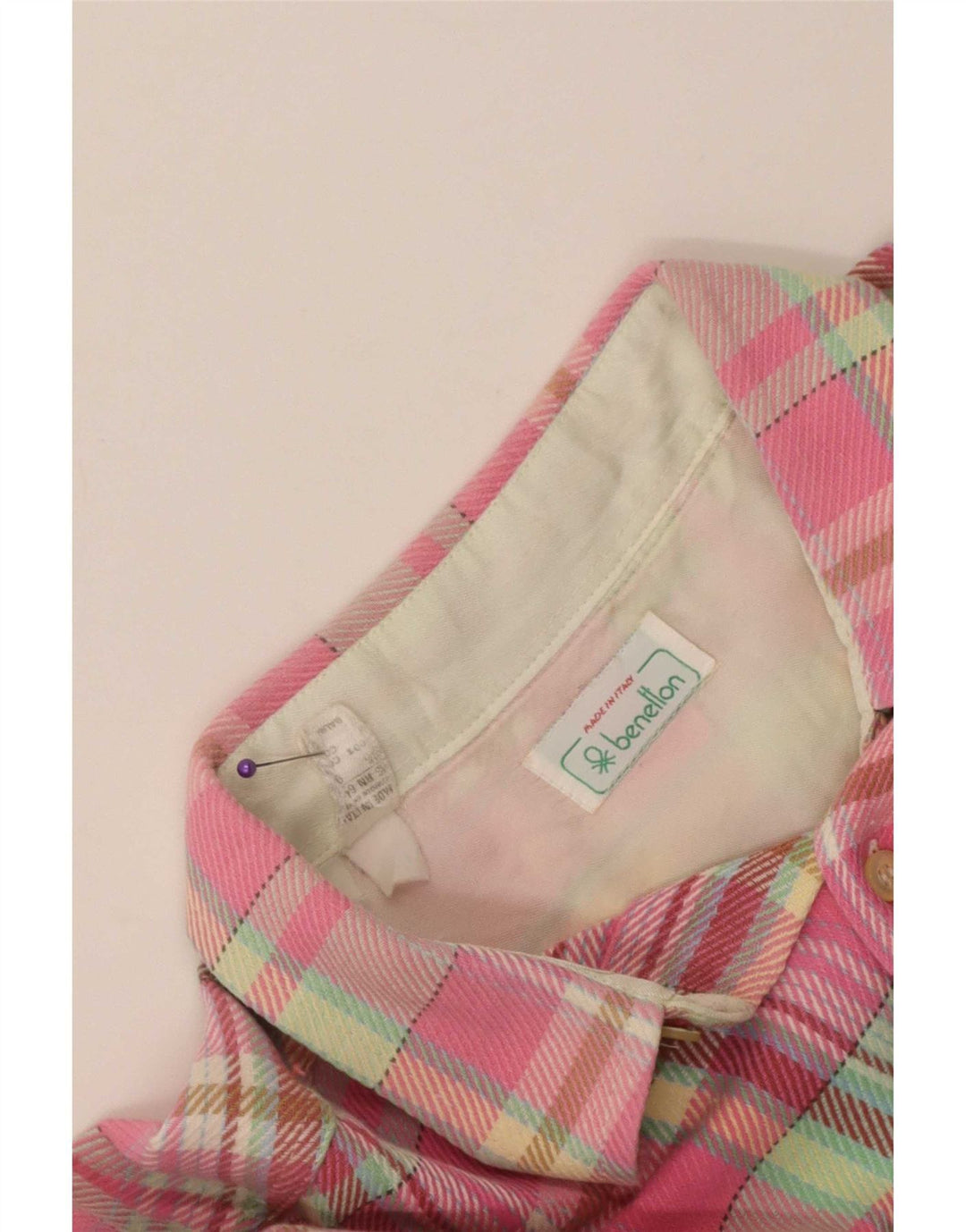 Benetton Camisa De Franela De Algodón A Cuadros Rosa Grande Hombre