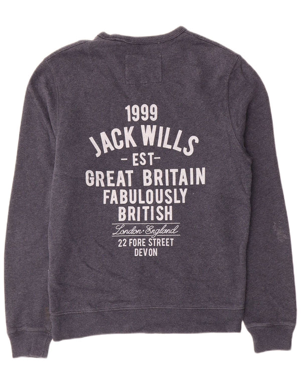 Jack Wills Mens Graphic Sweatshirt Jumper Medium Navy Blue Cotton