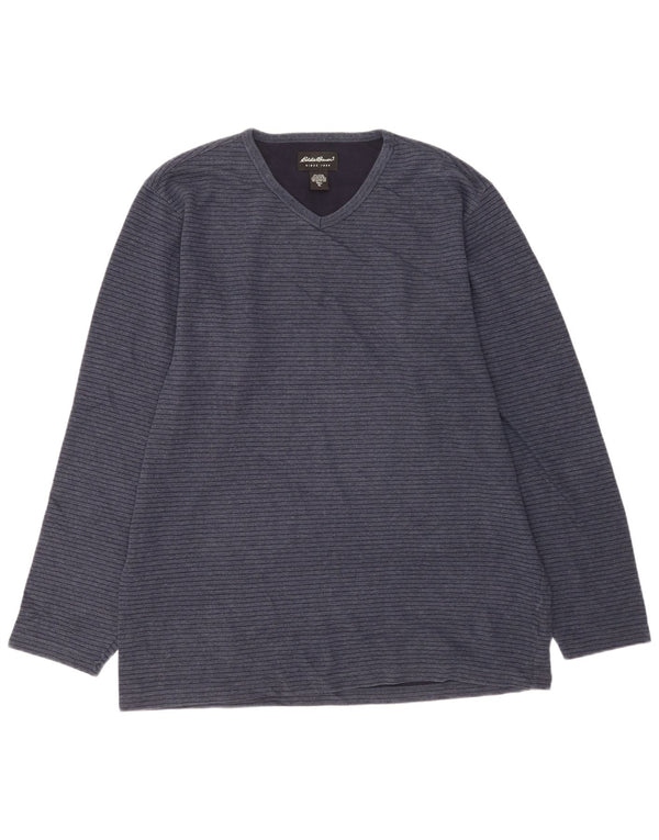 Eddie Bauer Top alto para hombre Manga larga XL Algodón a rayas azul marino