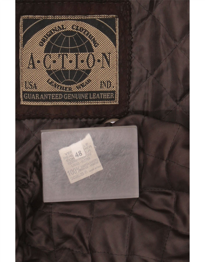 Chaqueta de cuero vintage para hombre IT 48 cuero marrón medio