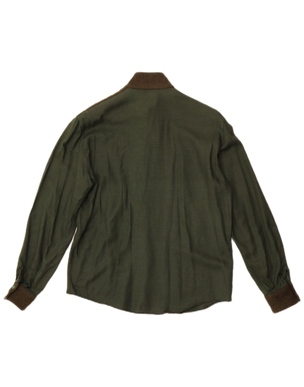 PANCALDI & B Blusa estilo camisa militar para mujer UK 44 Verde medio Colorblock