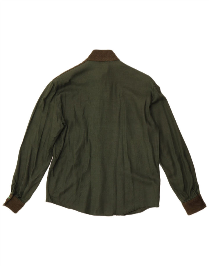PANCALDI & B Blusa estilo camisa militar para mujer UK 44 Verde medio Colorblock