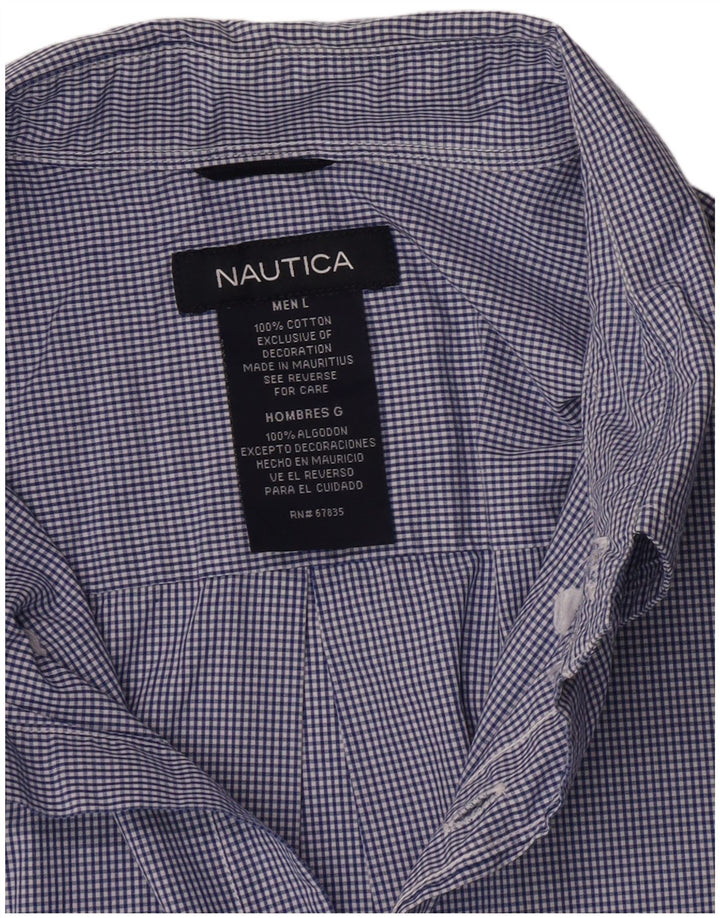 Nautica Camisa para hombre grande de algodón a cuadros azul