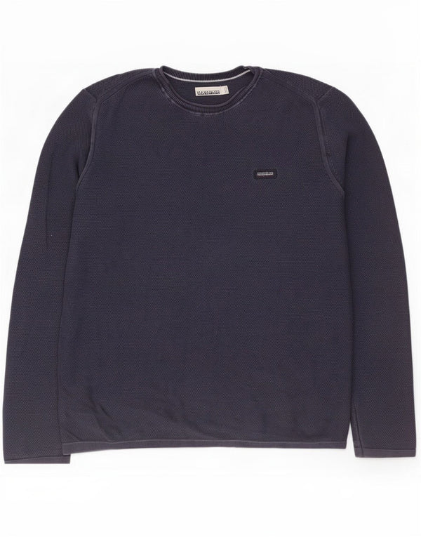 Napapijri Jersey con cuello redondo para hombre, suéter de algodón azul marino medio