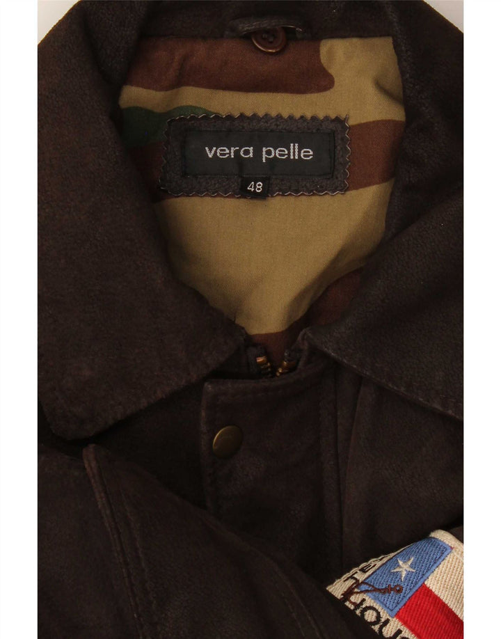Chaqueta de cuero gráfica vintage para hombre IT 48 Marrón medio