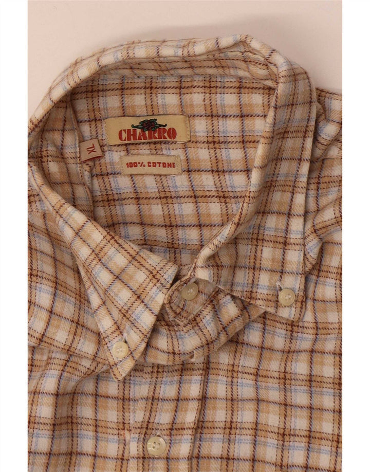 Camisa Charro Hombre Franela XL Algodón Cuadros Beige