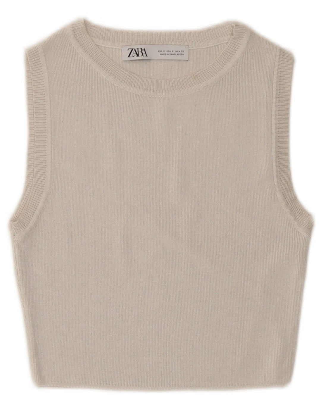 Zara Mujer Jersey Crop Top UK 8 Small Off White Viscosa