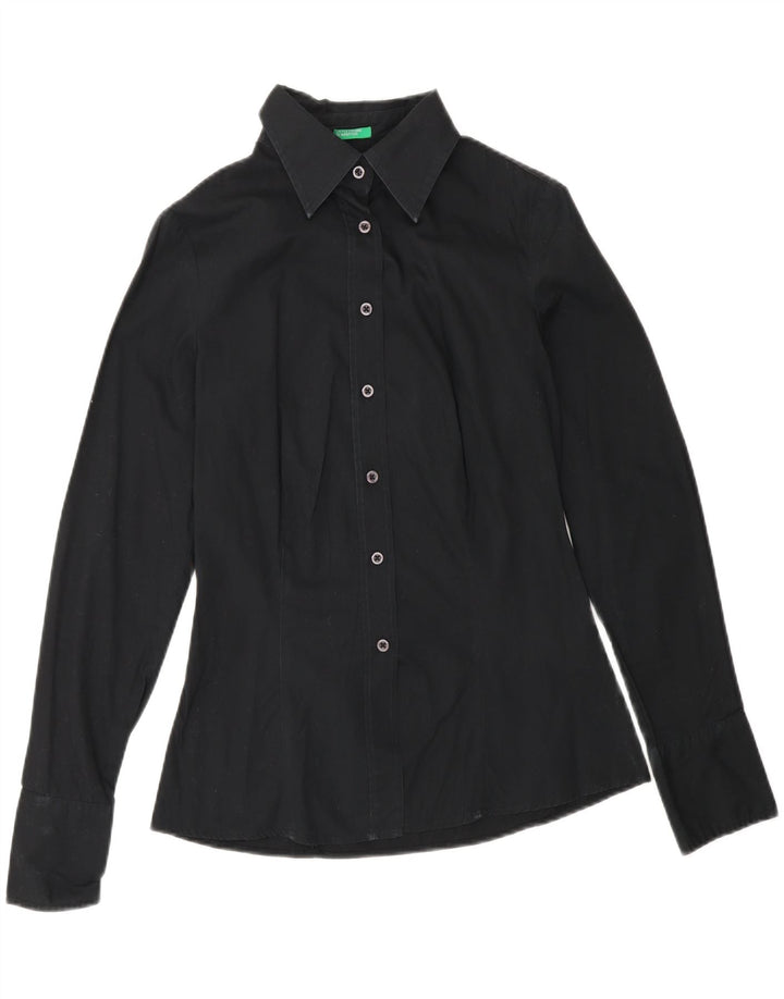 BENETTON Camisa de mujer UK 10 Small Algodón negro