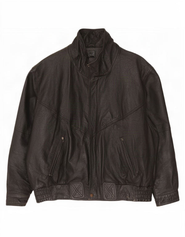 Vintage hombres chaqueta de cuero de ajuste suelto EU 48 Medio Negro