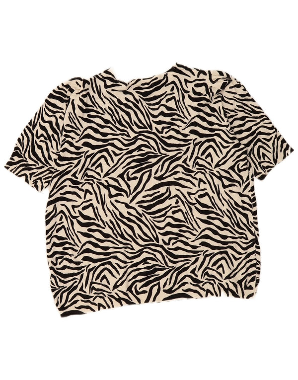 Marks & Spencer Blusa para Mujer Top UK 40 XL Off White Animal Print Viscosa