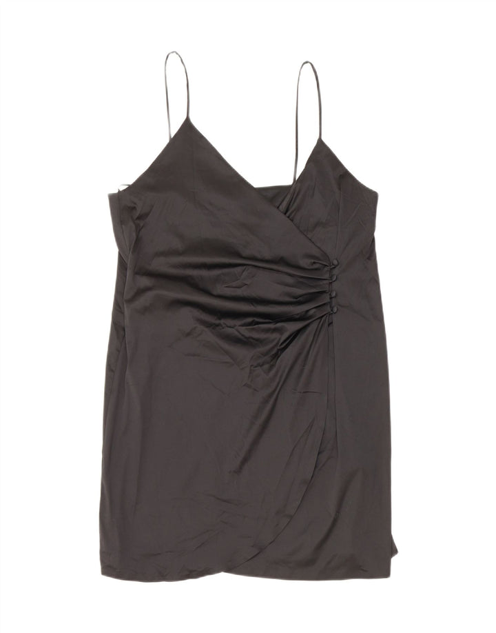 ZARA Vestido lencero corto cruzado para mujer UK 40 Mediano Negro Poliéster
