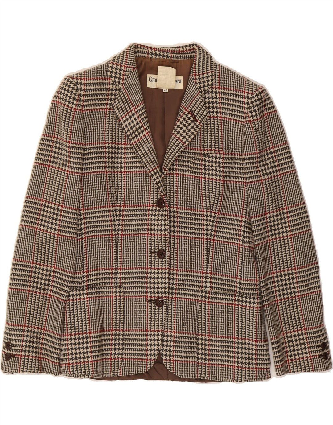 GIORGIO ARMANI Womens Blazer Jacket EU 40 Medium Multicoloured Houndstooth Vintage Giorgio Armani and Second-Hand Giorgio Armani from Messina Hembry 