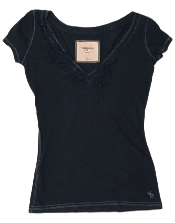 Abercrombie & Fitch Camiseta para mujer Top UK 10 Small Azul marino Floral