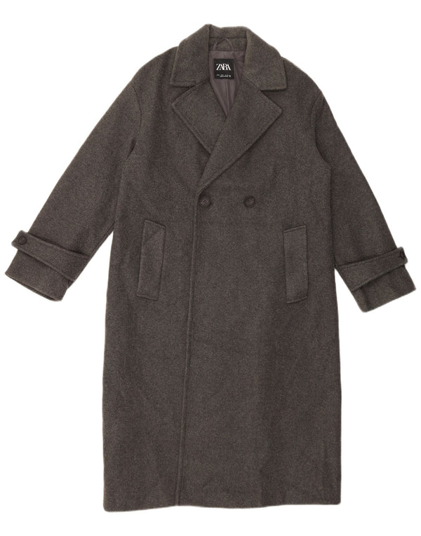 Zara Womens Oversized Double Breasted Coat UK 10 Small Grey Polyester
