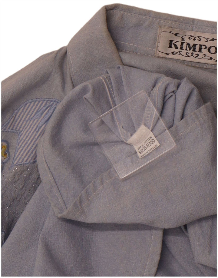 VINTAGE Camisa de mujer Reino Unido 18 XL Azul Floral Algodón Retro