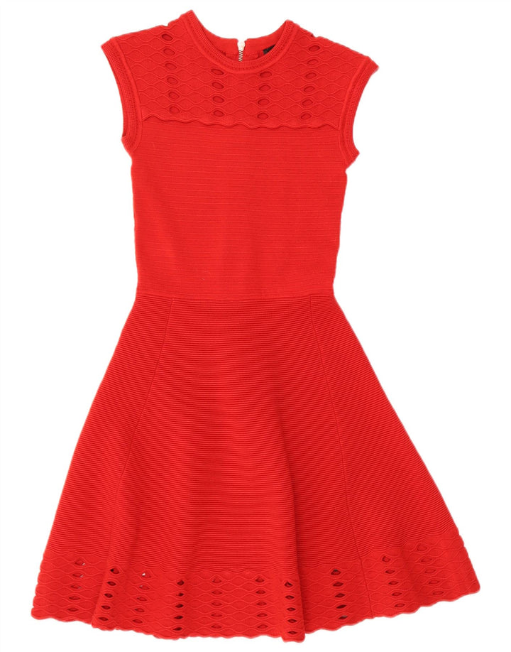 TED BAKER Vestido acampanado sin mangas para mujer Talla 0 2XS Acrílico rojo