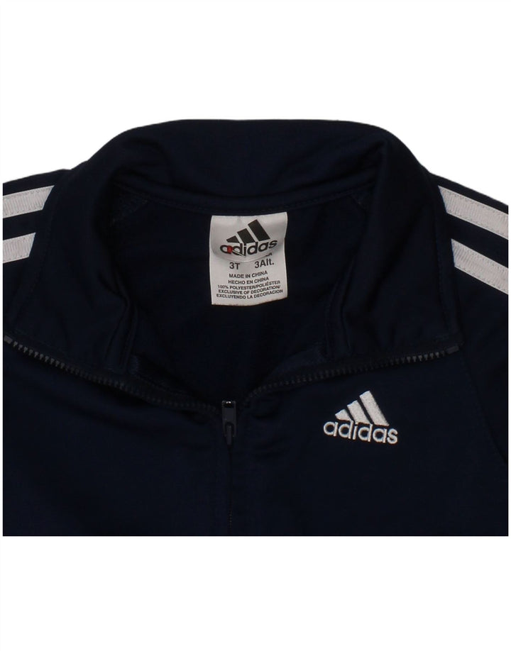 ADIDAS Boys Graphic Tracksuit Top Jacket 2-3 Years Navy Blue Polyester