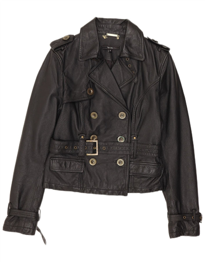 SPECCHIO Chaqueta de cuero militar corta para mujer Reino Unido 12 Cuero negro mediano