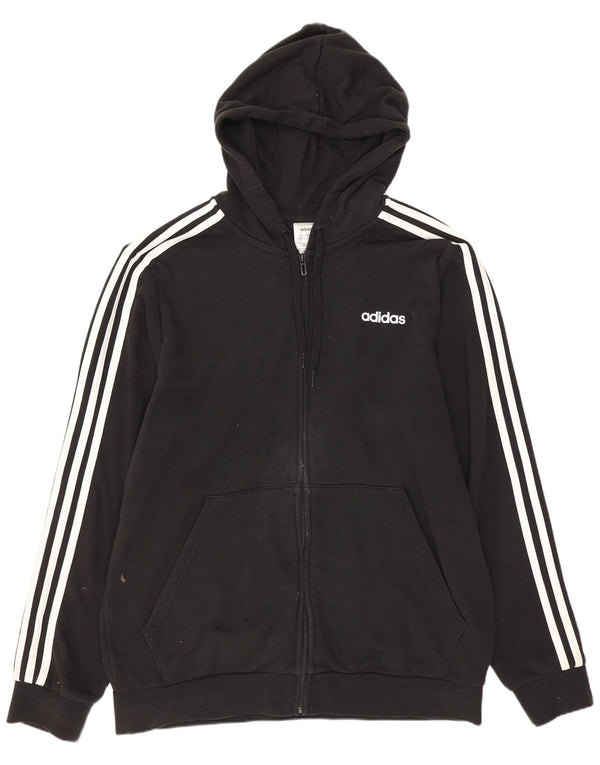 Adidas - Sudadera con capucha y cremallera para hombre, talla grande, algodón negro