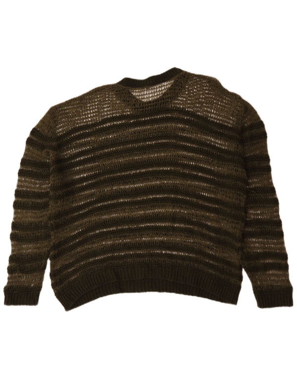 Zara Womens See Through Crew Neck Jumper Sweater UK 14 Medium Green Striped