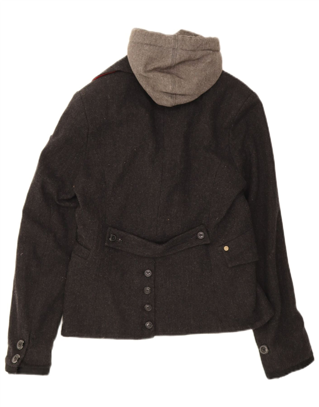 Superdry Chaqueta tipo blazer con capucha y 2 botones para mujer, talla 44, color gris medio en espiga