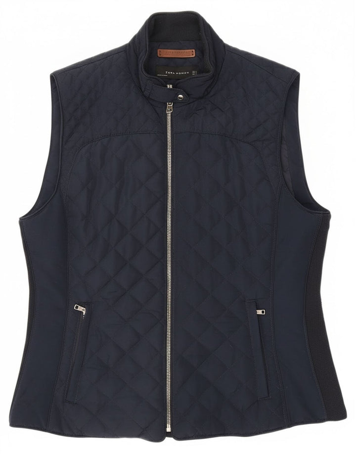 Zara Mujer Chaleco Acolchado ES 40 XL Poliéster Azul Marino