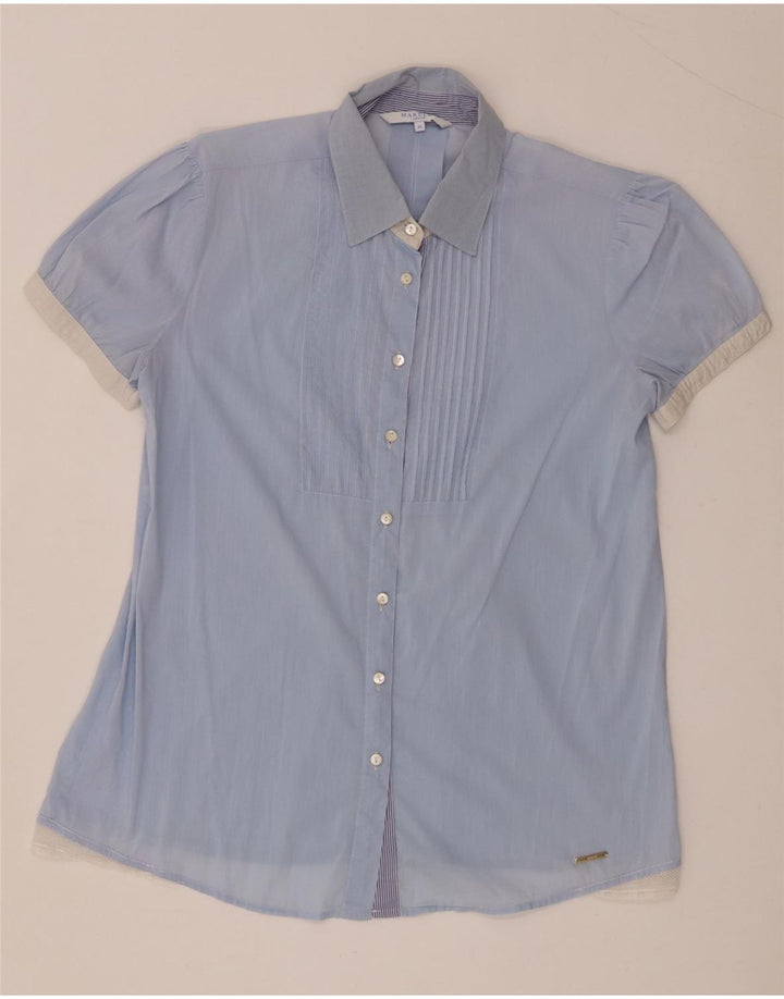 Marella Mujer Camisa De Esmoquin De Manga Corta IT 44 Azul Medio Colorblock