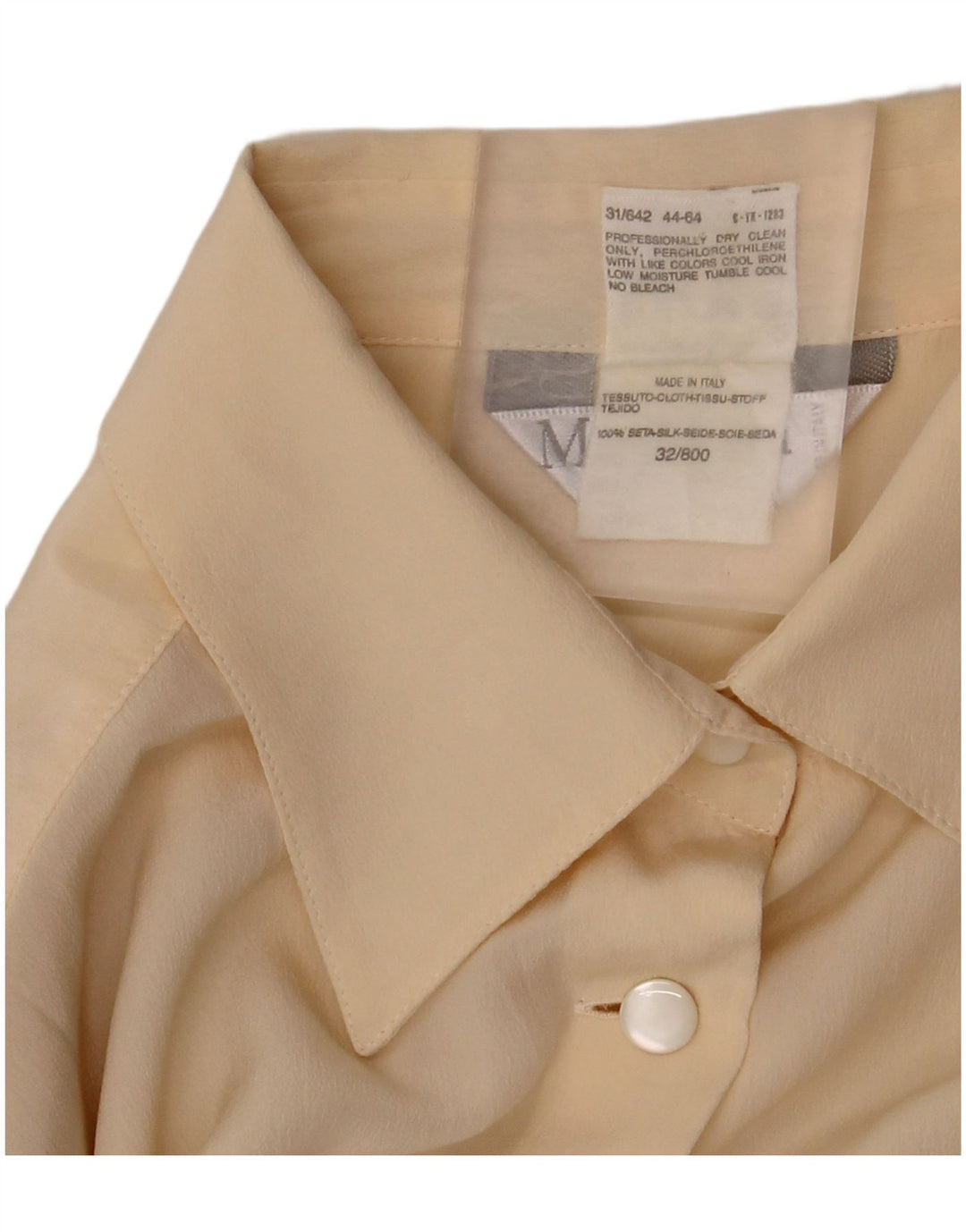 Blusa tipo camisa para mujer Max Mara UK 44 Large Seda beige