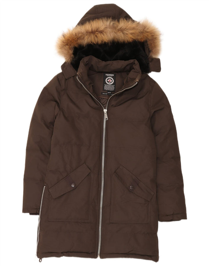 Geographical Norway Abrigo acolchado con capucha para hombre EU 38/40 Marrón medio Poliéster