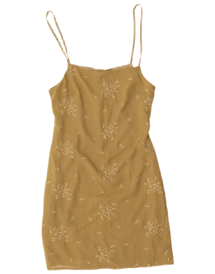 Benetton Vestido De Verano Mujer ES 40 Pequeño Verde Floral Poliéster