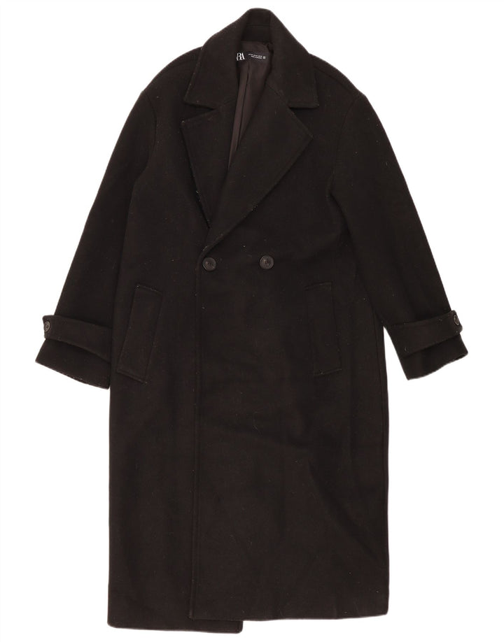 Zara Mujer Abrigo Extragrande De Doble Botonadura UK 6 XS Poliéster Negro