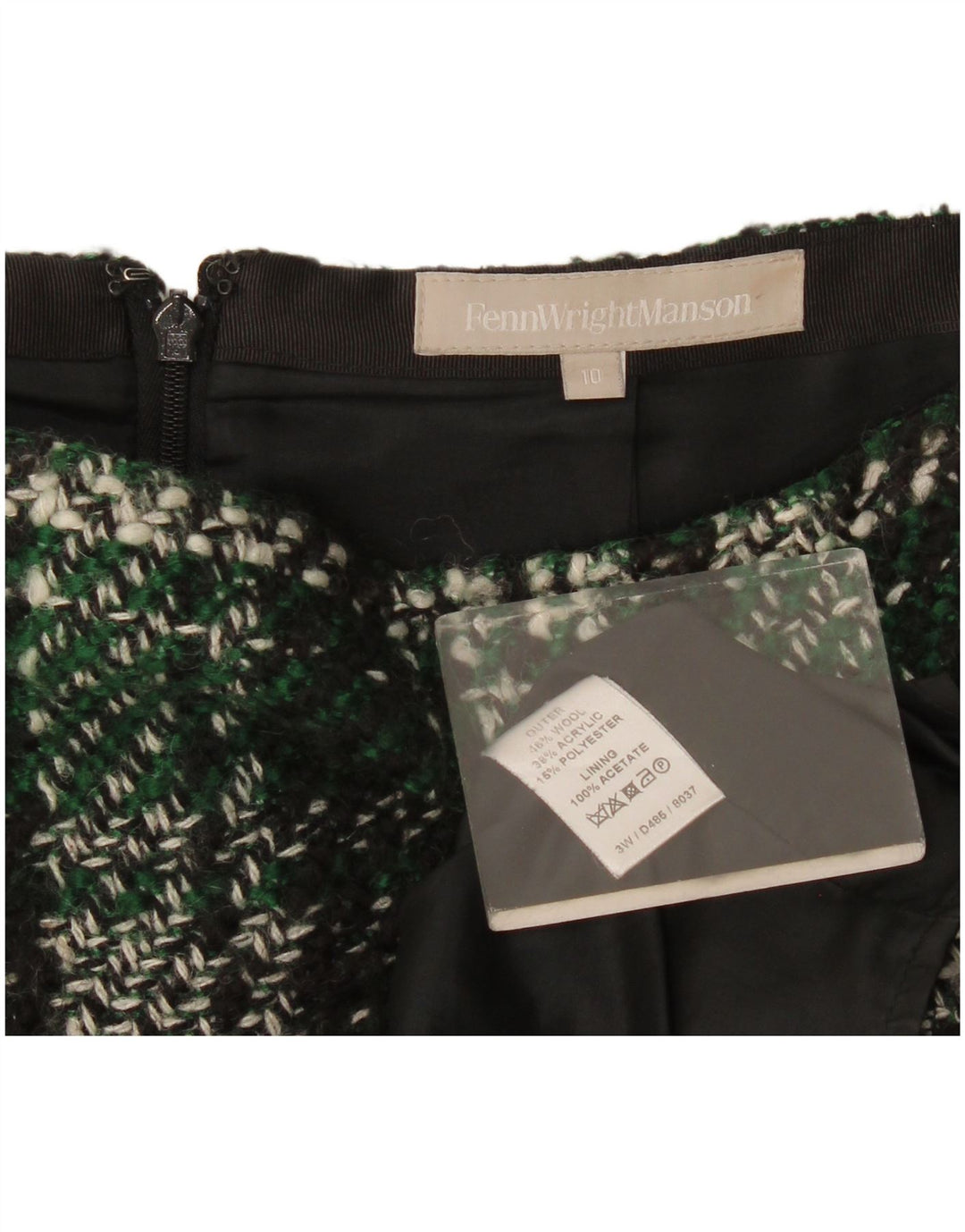 Fenn Wright Manson Minifalda para Mujer UK 10 Small W30 Lana a Cuadros Verde