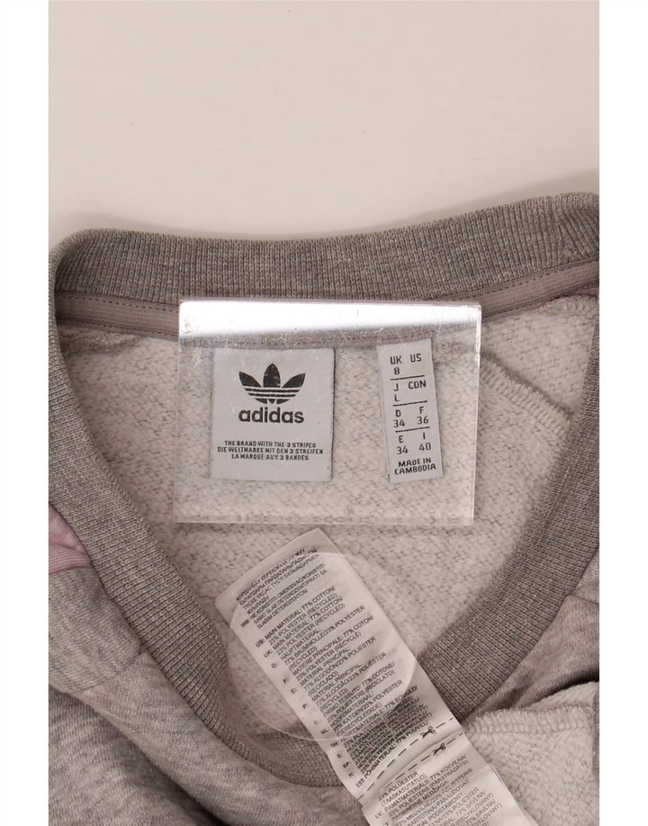 ADIDAS Womens Oversized Sweatshirt Jumper UK 8 Small  Grey Colourblock Vintage Adidas and Second-Hand Adidas from Messina Hembry 