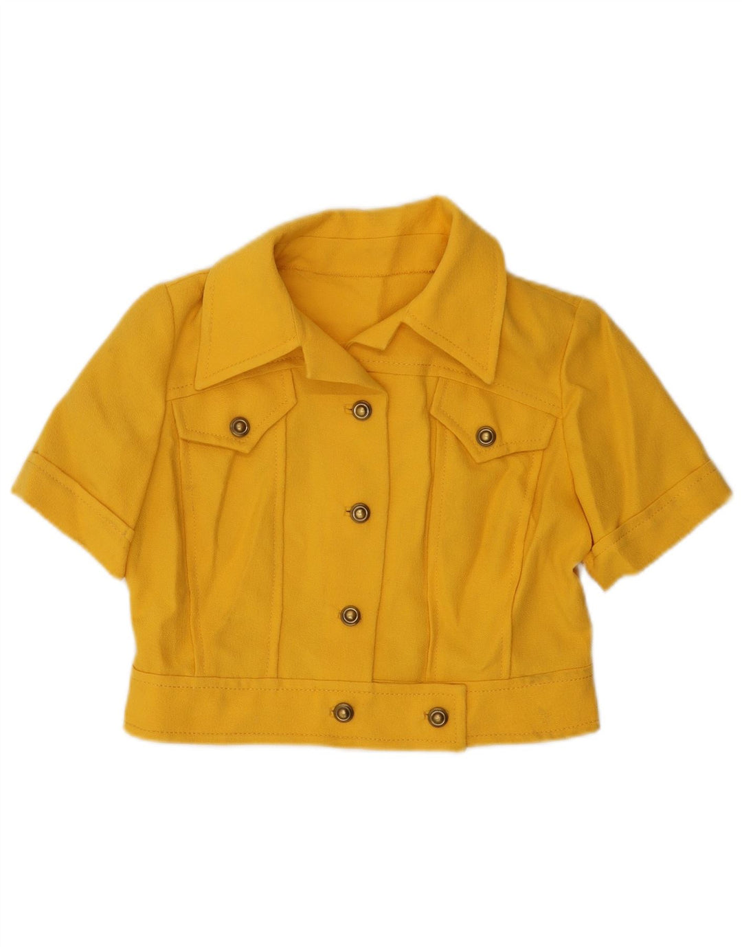 VINTAGE Chaqueta Blazer de manga corta para mujer de 4 botones Reino Unido 14 Amarillo medio