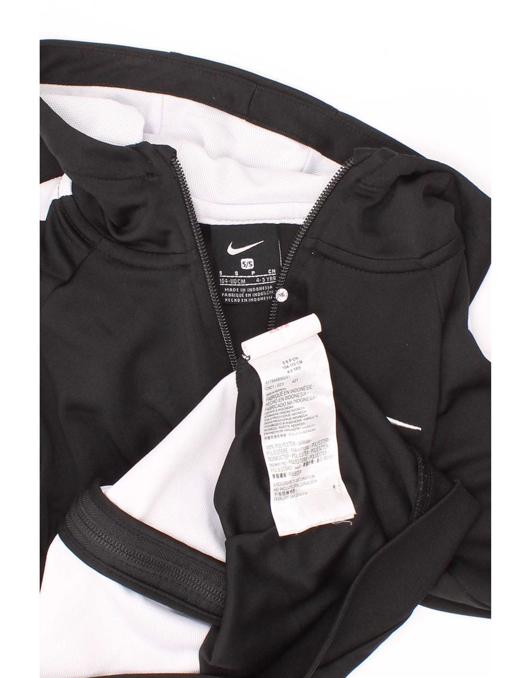 Nike Sudadera con capucha y cremallera para niños de 4 a 5 años, talla pequeña, color negro, poliéster