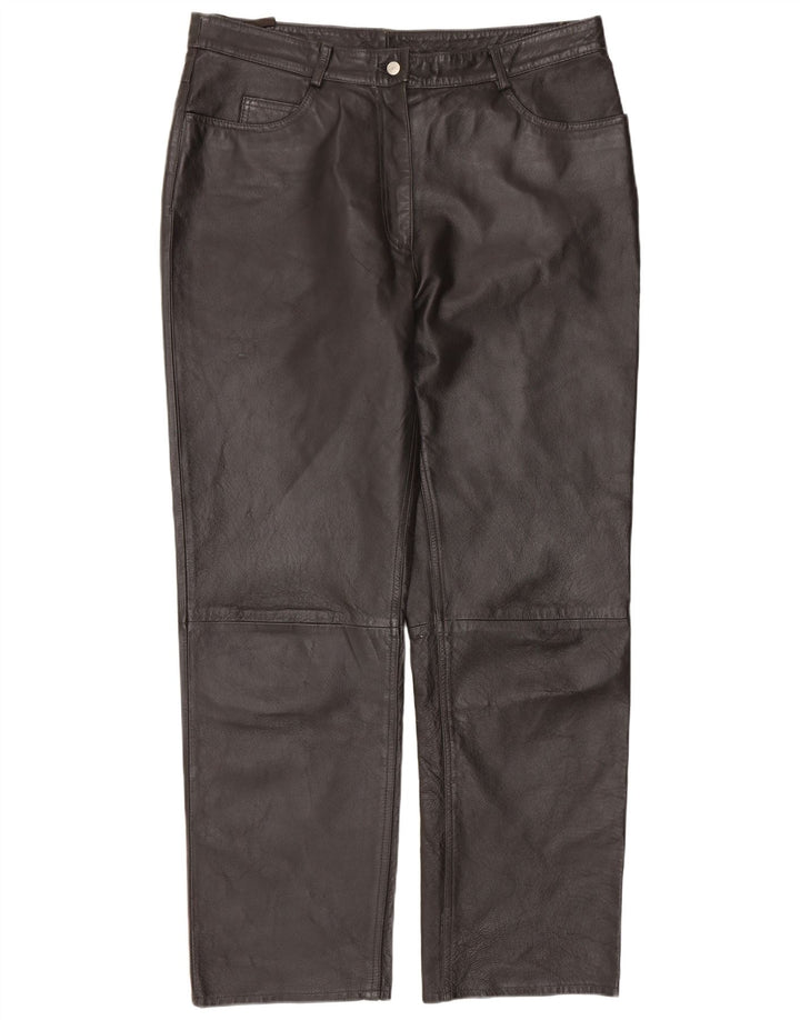 Vintage mujer pantalones de cuero recto IT 46 Grande W34 L30 Cuero Negro