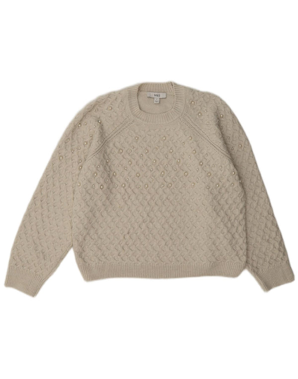 Marks & Spencer Suéter Corto con Cuello Redondo para Mujer UK 10 Small Off White