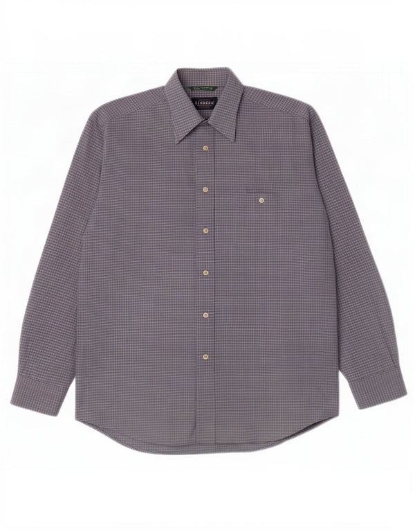 Camisa Carrera Hombre Talla 41/42 Algodón Cuadros Azul Grande
