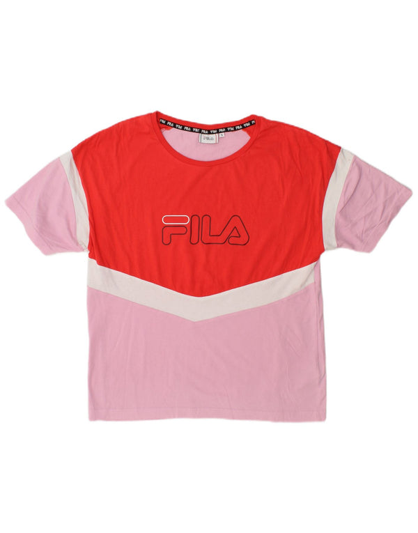 Fila Camiseta gráfica para mujer Top UK 10 Small Pink Colourblock Cotton