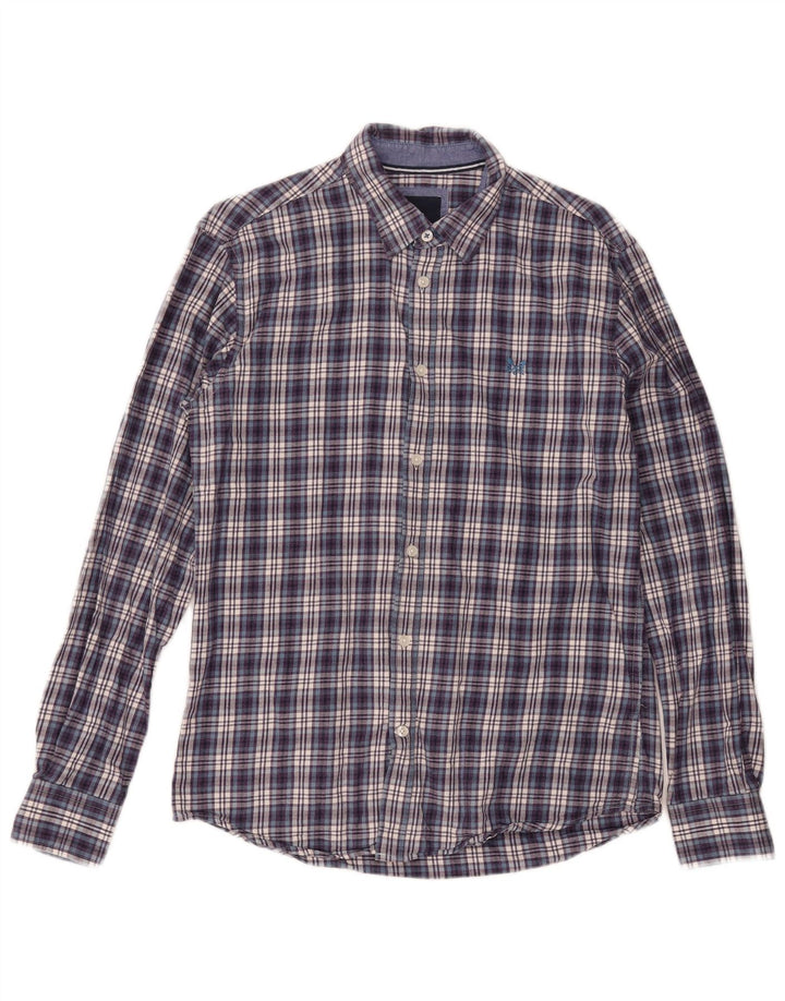 Crew Clothing Camisa de franela para hombre Algodón a cuadros azul marino mediano