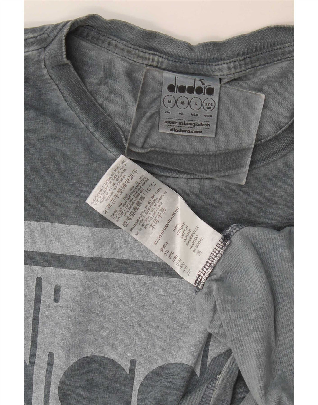 Diadora Hombre Camiseta Gráfica Top Algodón Gris Medio