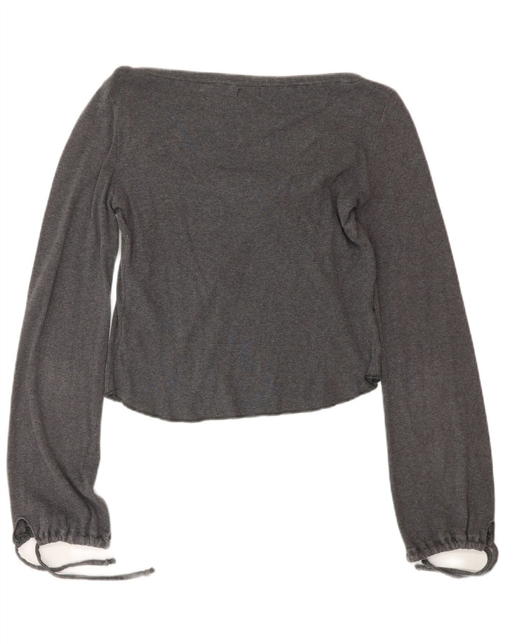 Onyx Top corto con lazo frontal para mujer, manga larga, Reino Unido 40, algodón gris medio