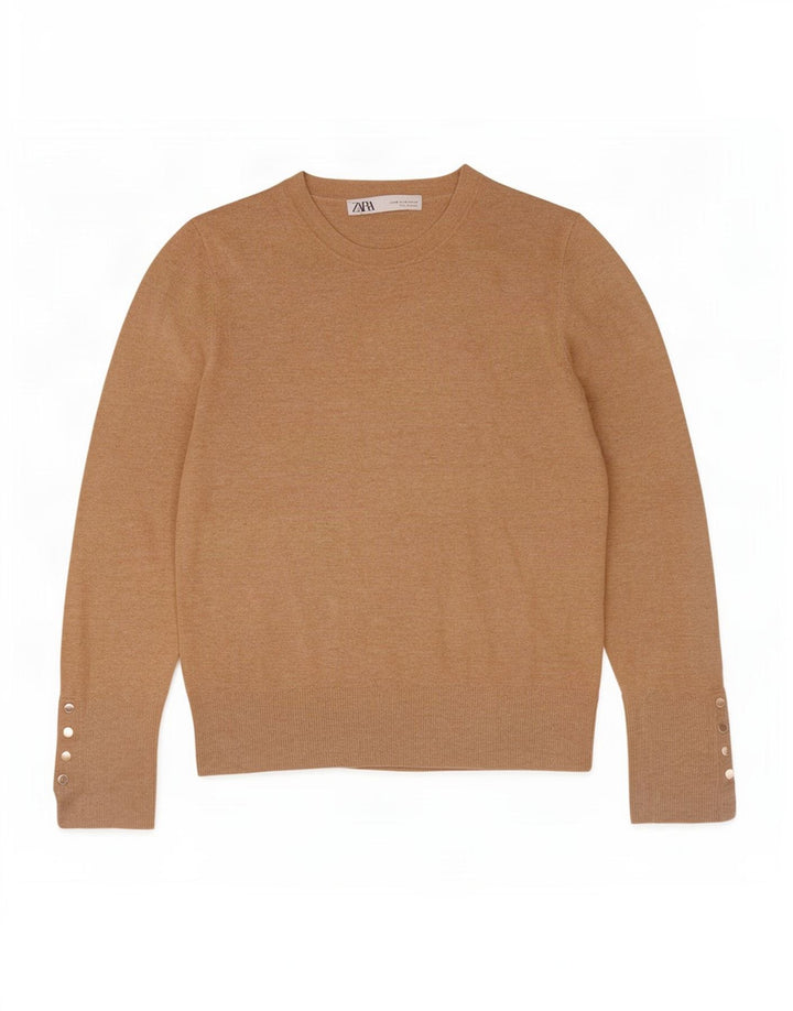 Zara - Jersey de cuello redondo para mujer, talla 40, color beige medio