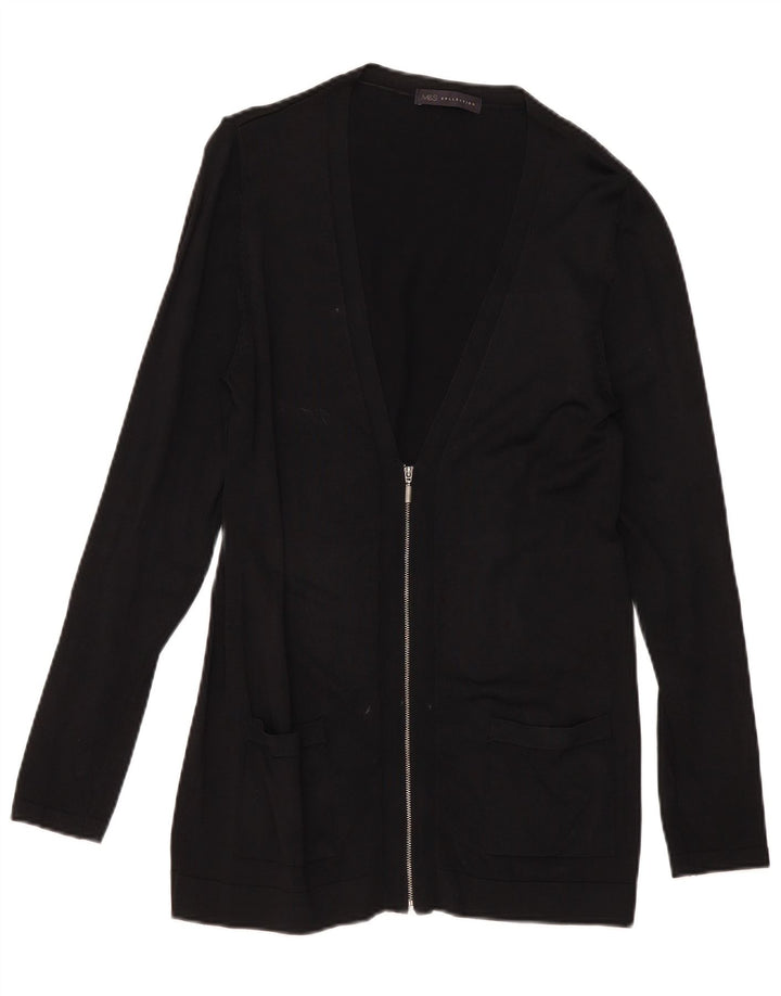 Marks & Spencer Suéter tipo cárdigan con cremallera completa para mujer UK 42 Viscosa negra mediana