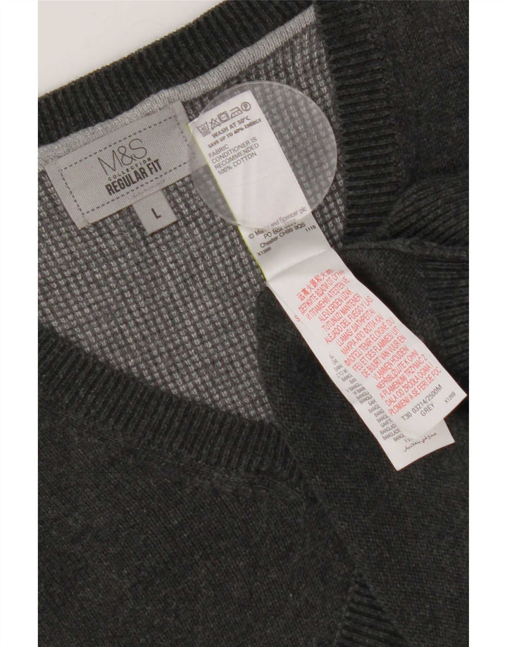 Marks & Spencer Jersey Regular Fit con Cuello en V para Hombre Algodón Gris Grande
