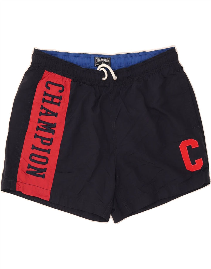 CHAMPION Mens Graphic Sport Shorts Medium Navy Blue Colourblock Vintage Champion and Second-Hand Champion from Messina Hembry 