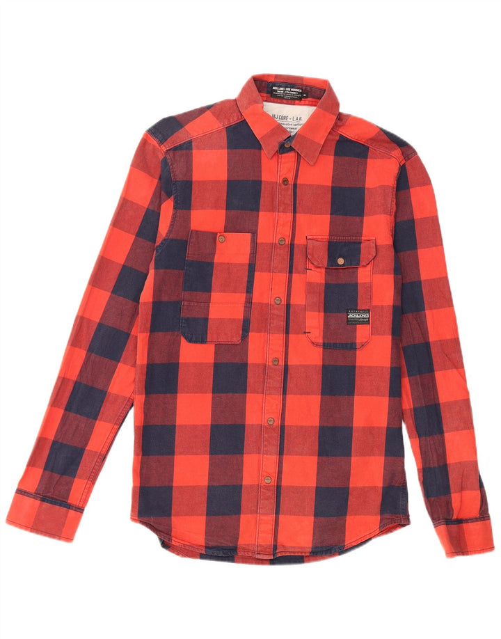 JACK & JONES Camisa de franela para hombre Small Red Check Cotton